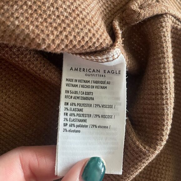 American Eagle Outfitters Size Small Mock Turtleneck Brown Waffle Sweater Top - Picture 5 of 5